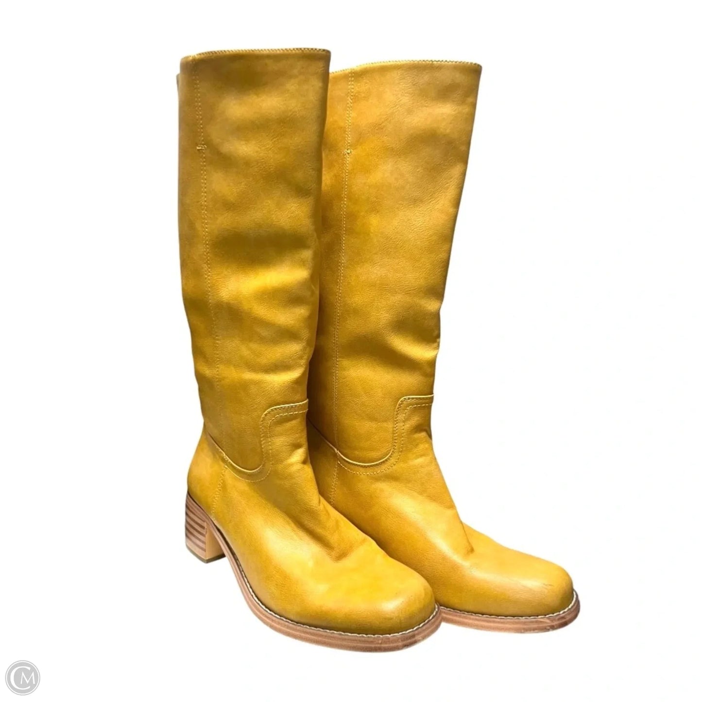Boots Mid-calf Heels By Clothes Mentor In Yellow, Size: 9.5