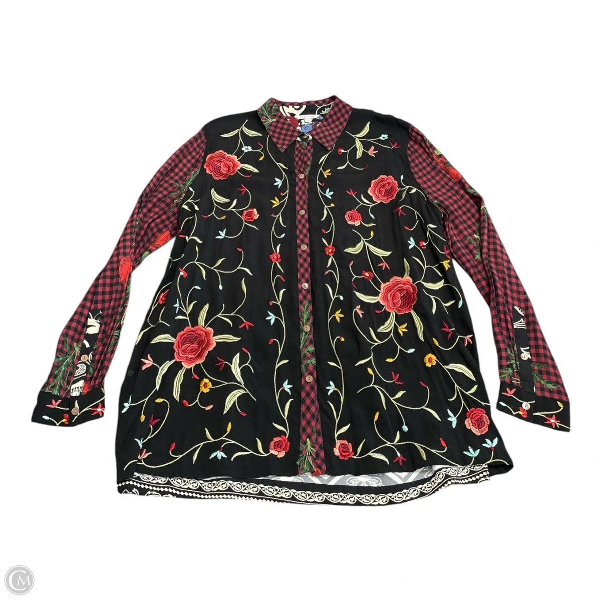 Blouse Long Sleeve By John Mark In Floral Print, Size: Xl