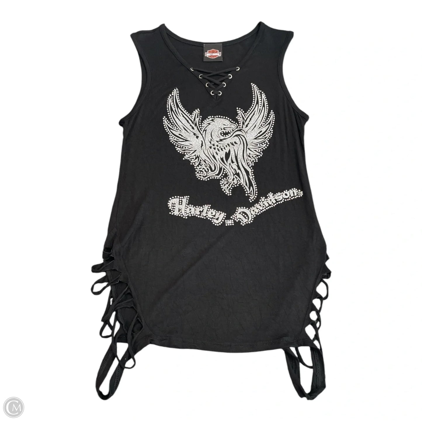 Top Sleeveless By Harley Davidson In Black & Silver, Size: S