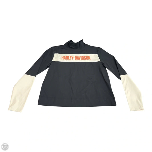 Athletic Top Long Sleeve Collar By Harley Davidson In Black & Cream, Size: M