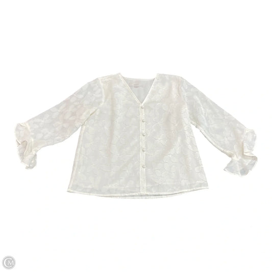 Blouse Long Sleeve By Loft In Cream, Size: Xxsp