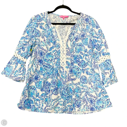 Top 3/4 Sleeve Designer By Lilly Pulitzer In Blue & White, Size: L