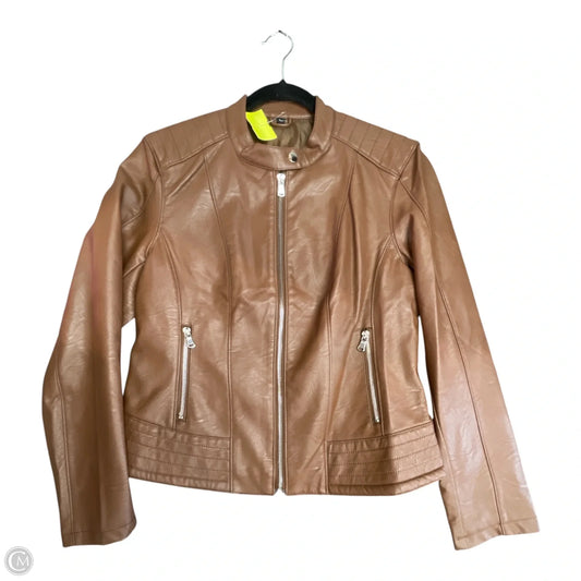 Jacket Moto By Clothes Mentor In Brown, Size: L