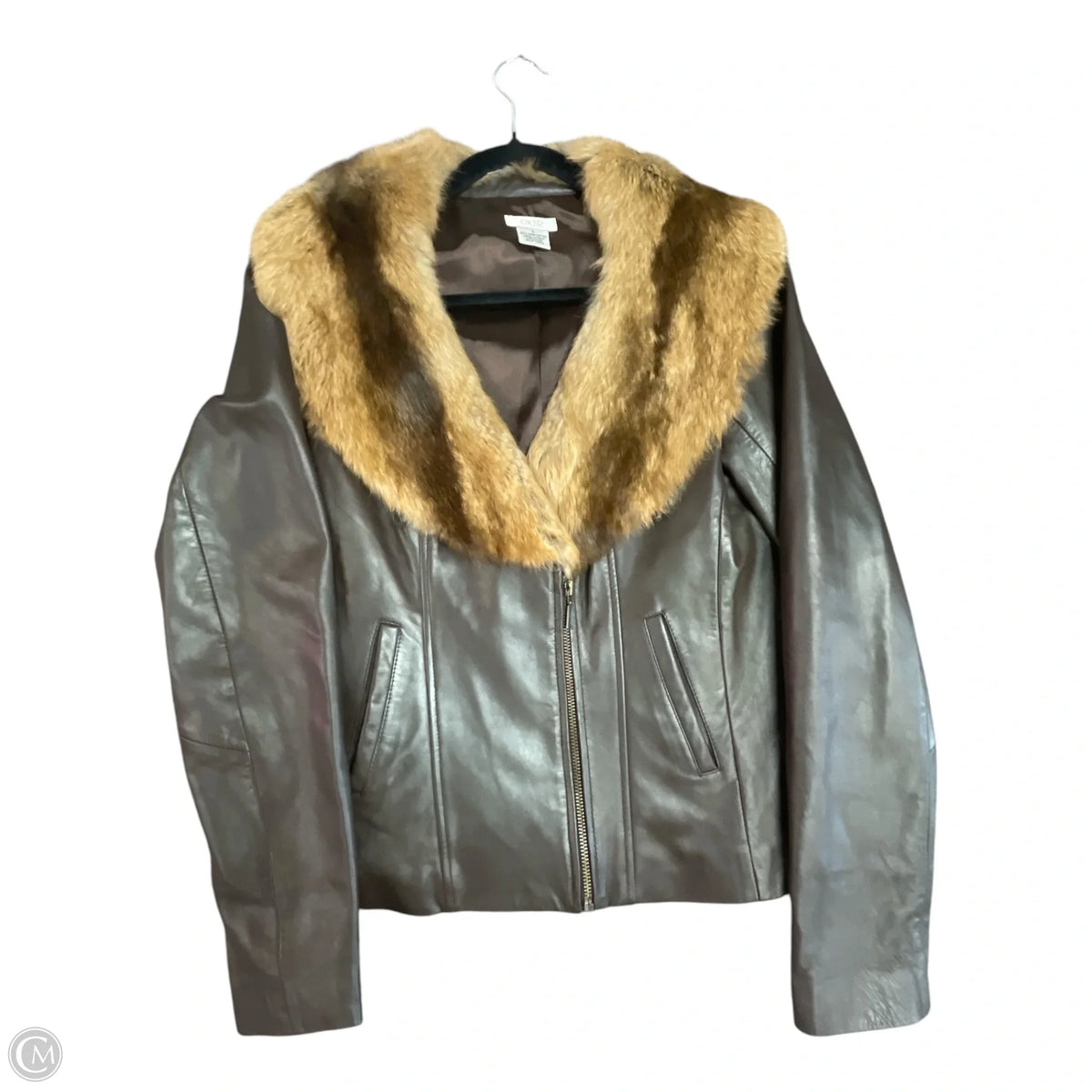 Jacket Leather By Cache In Brown & Tan, Size: 8
