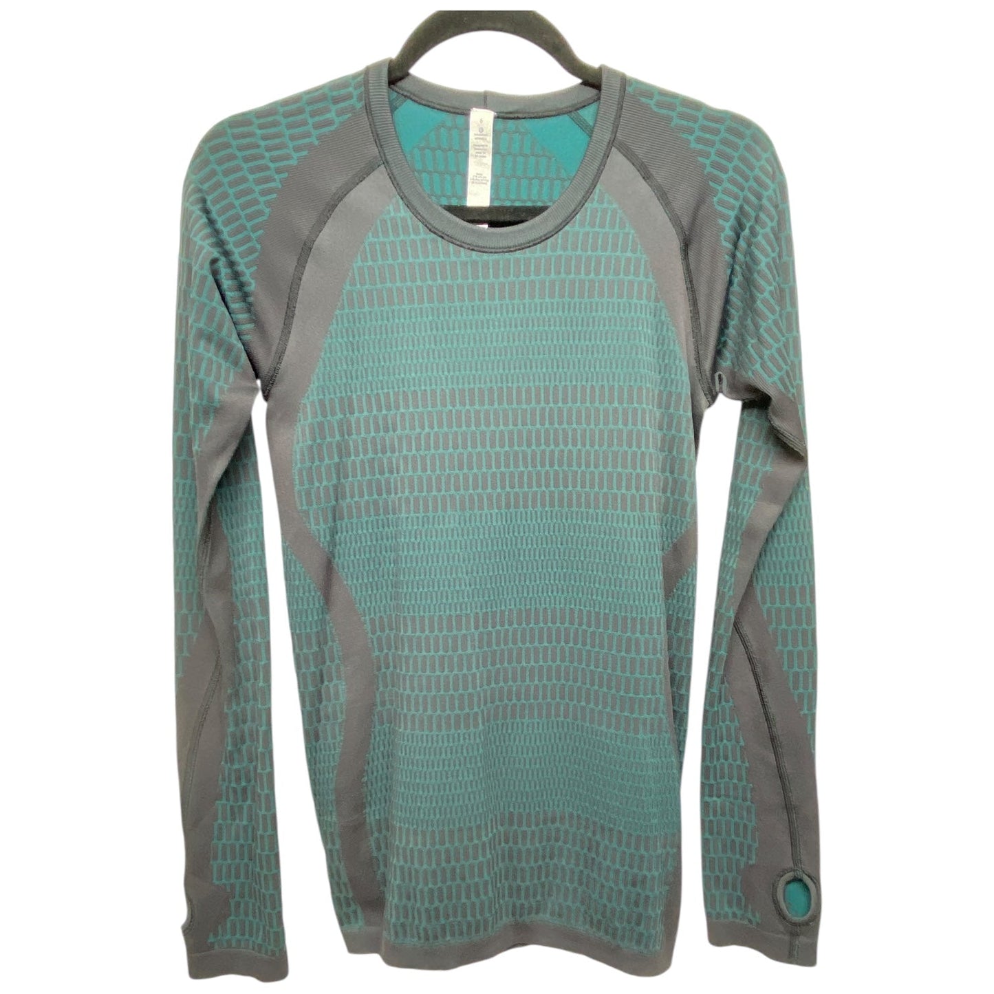 Athletic Top Long Sleeve Crewneck By Lululemon In Black & Green, Size: 6