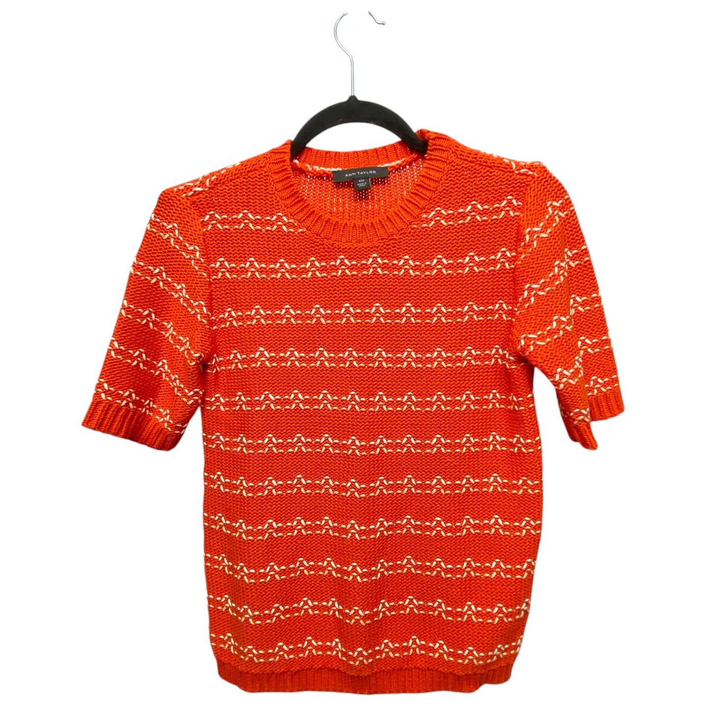 Sweater Short Sleeve By Ann Taylor In Orange & White, Size: Xxs