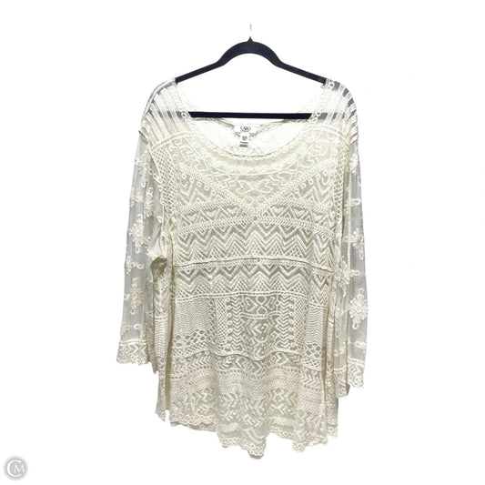 Top Long Sleeve By Cato In White, Size: 4x