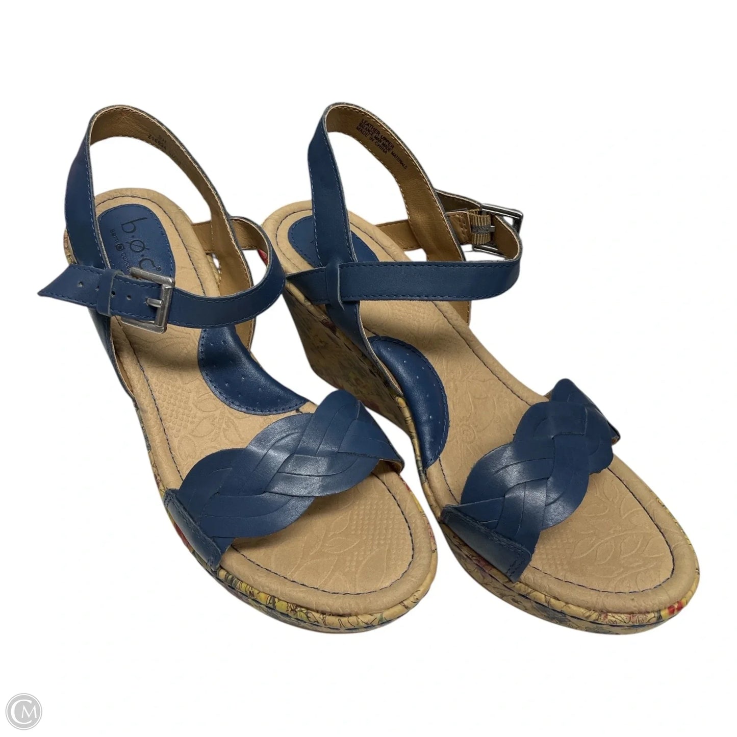 Sandals Heels Wedge By Boc In Blue & Tan, Size: 8
