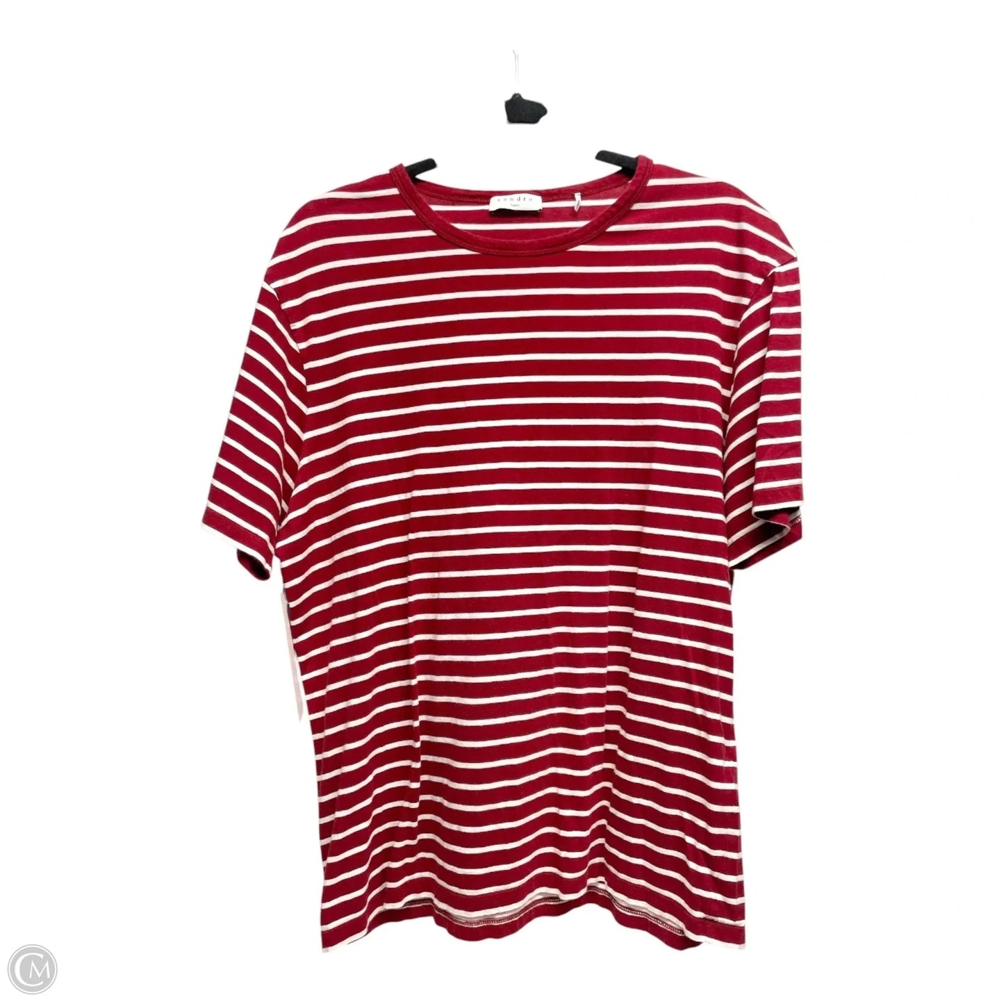Top Short Sleeve Designer By Sandro In Red & White, Size: M