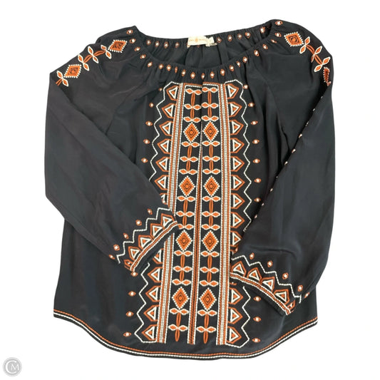 Top Long Sleeve Designer By Tory Burch In Black & Orange, Size: 4