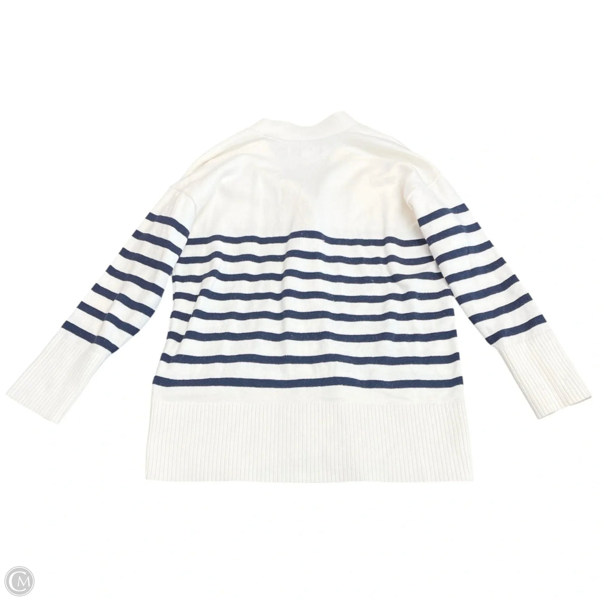 Sweater Cardigan By Loft In Blue & White, Size: M