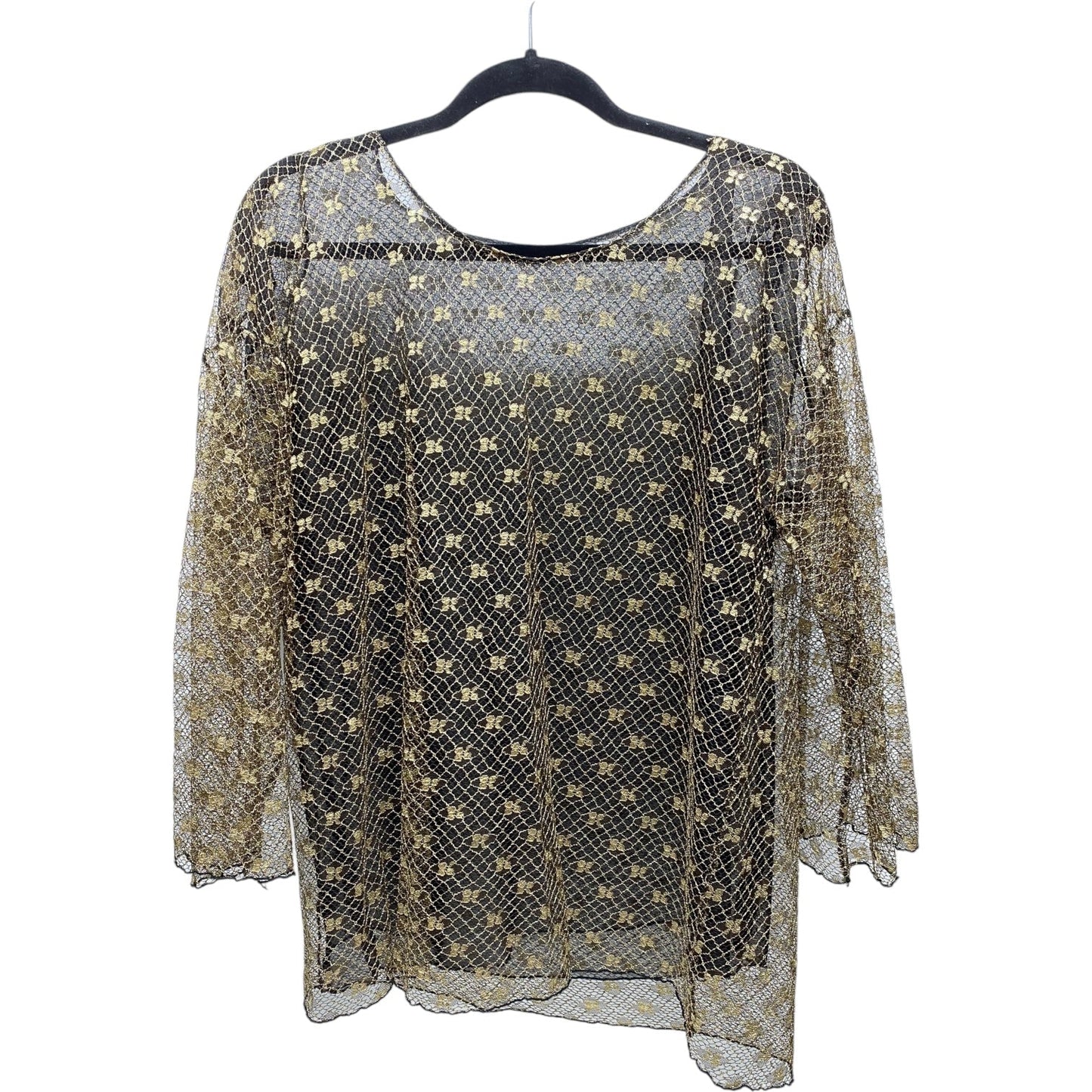 Blouse 3/4 Sleeve By Clothes Mentor In Black & Gold, Size: L