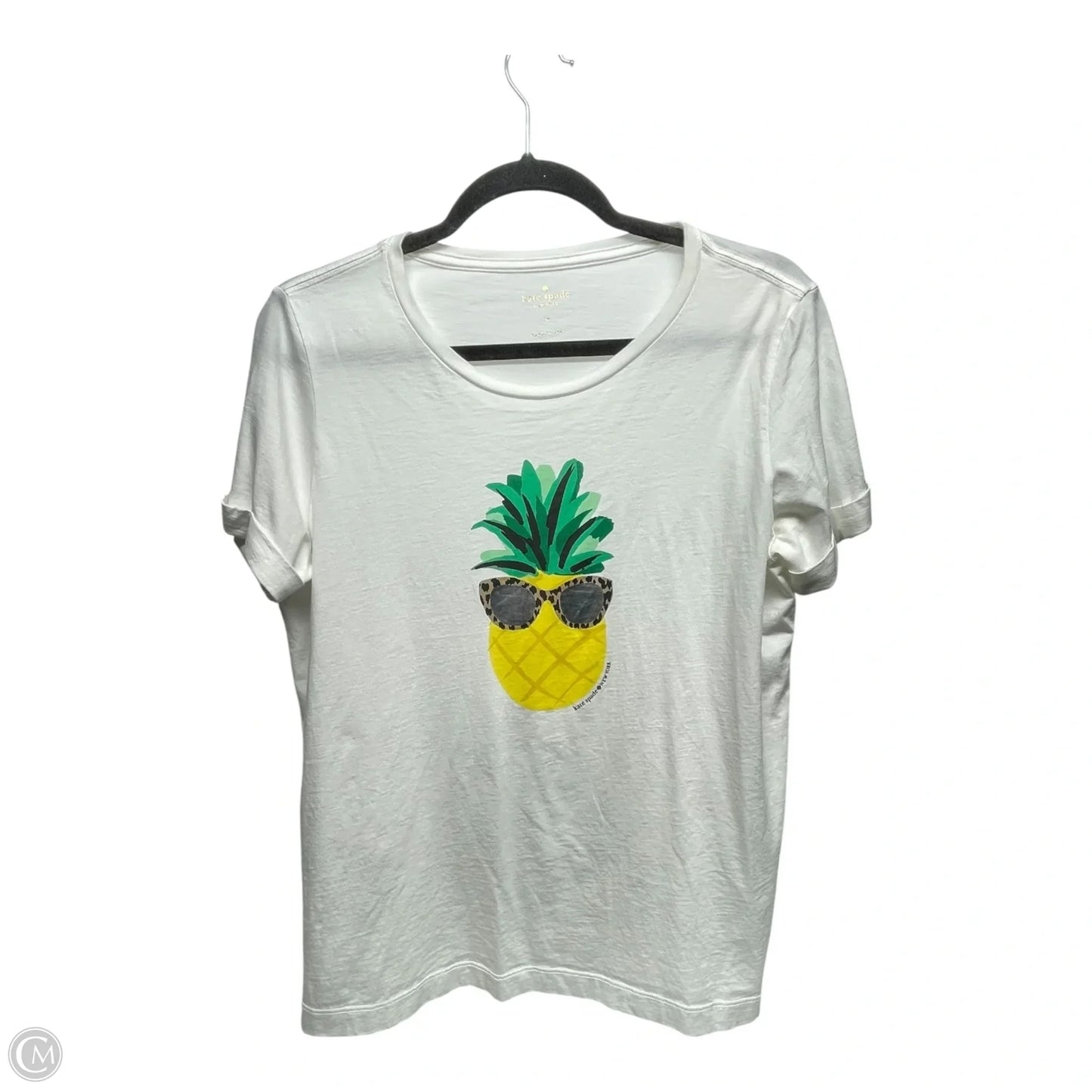 Top Short Sleeve Designer By Kate Spade In White & Yellow, Size: M