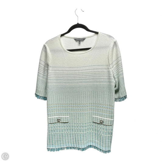 Sweater Short Sleeve By Ming Wang In Blue & White, Size: L