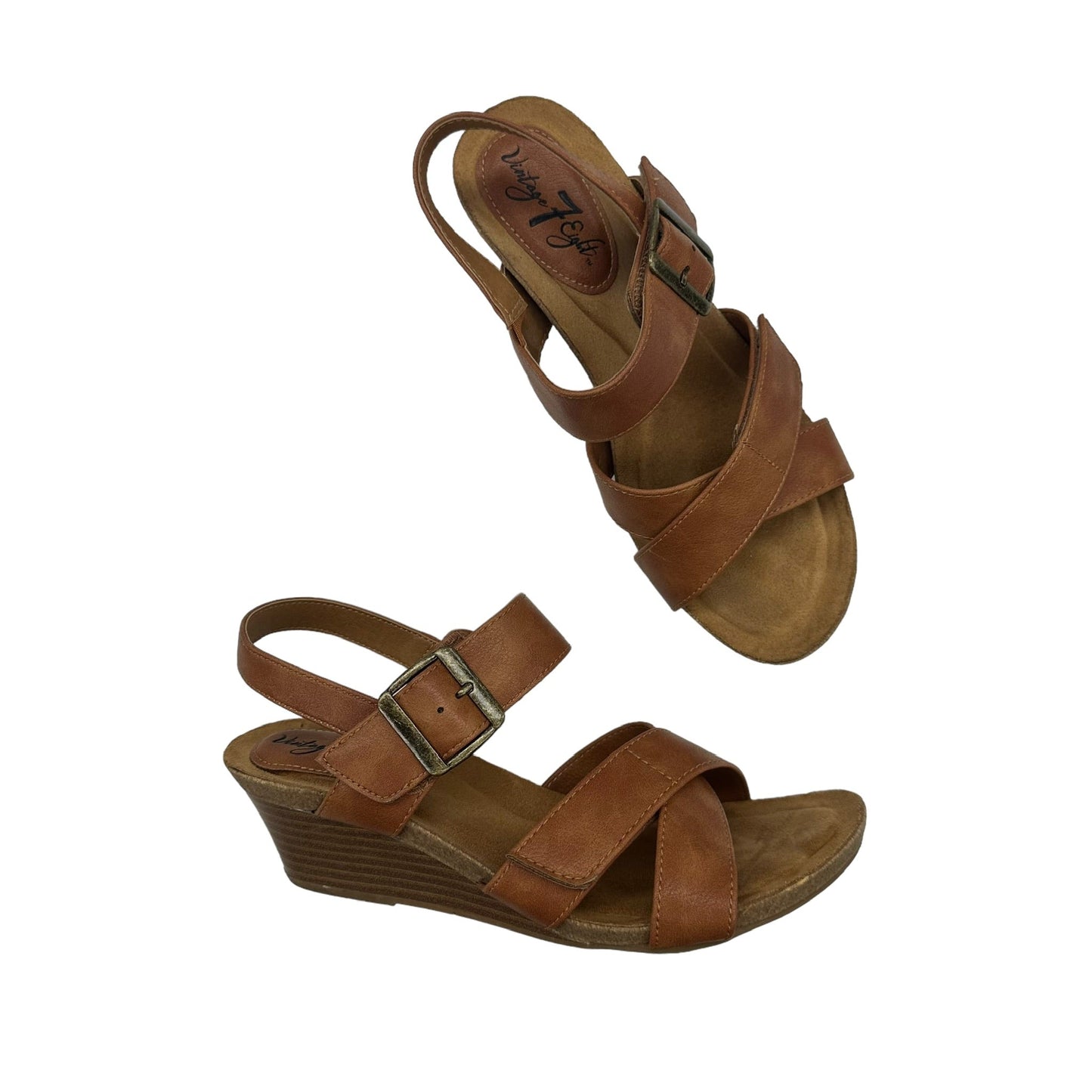 TAN    CLOTHES MENTOR SANDALS HEELS WEDGE, Size 8