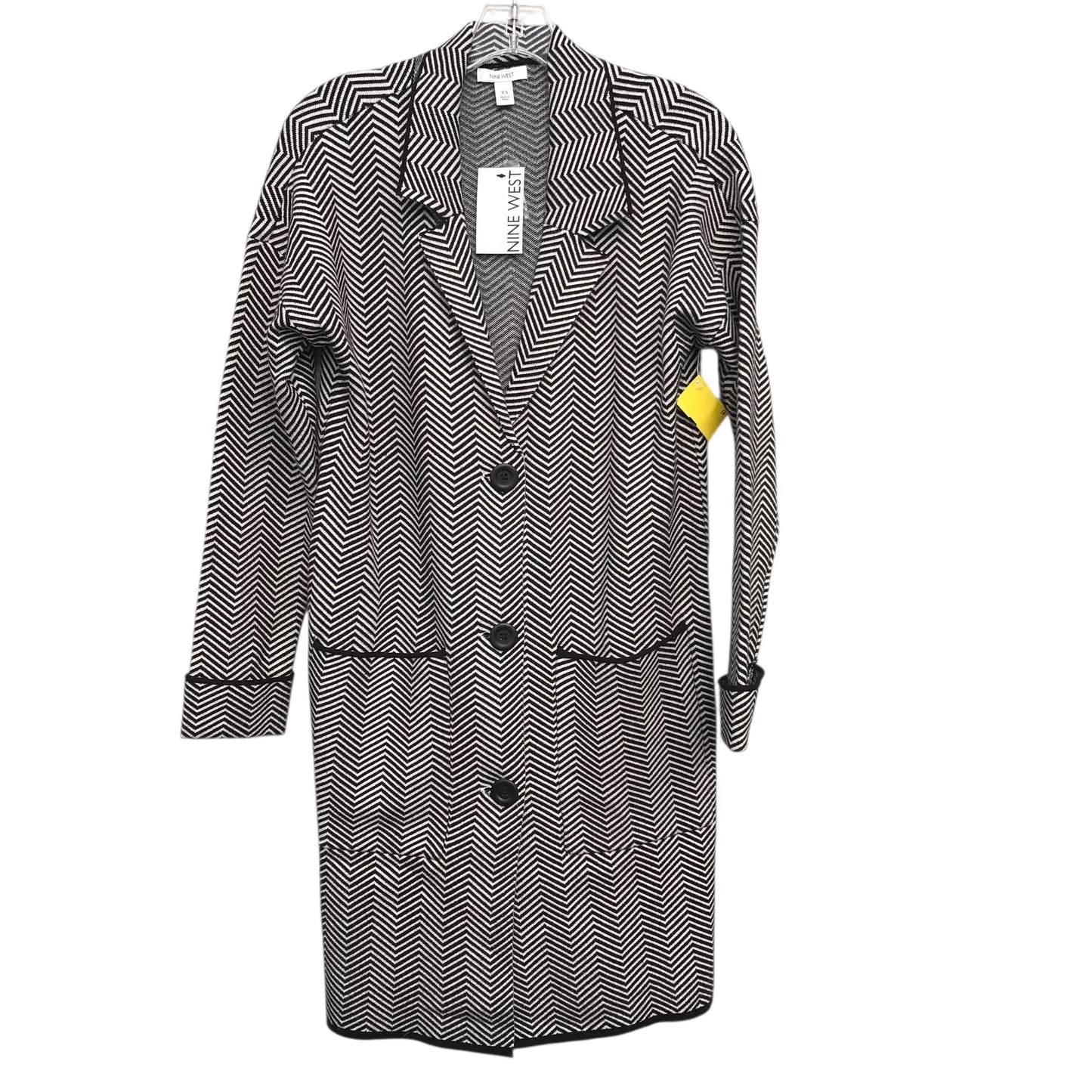 Sweater Cardigan By Nine West In Black & White, Size:Xs