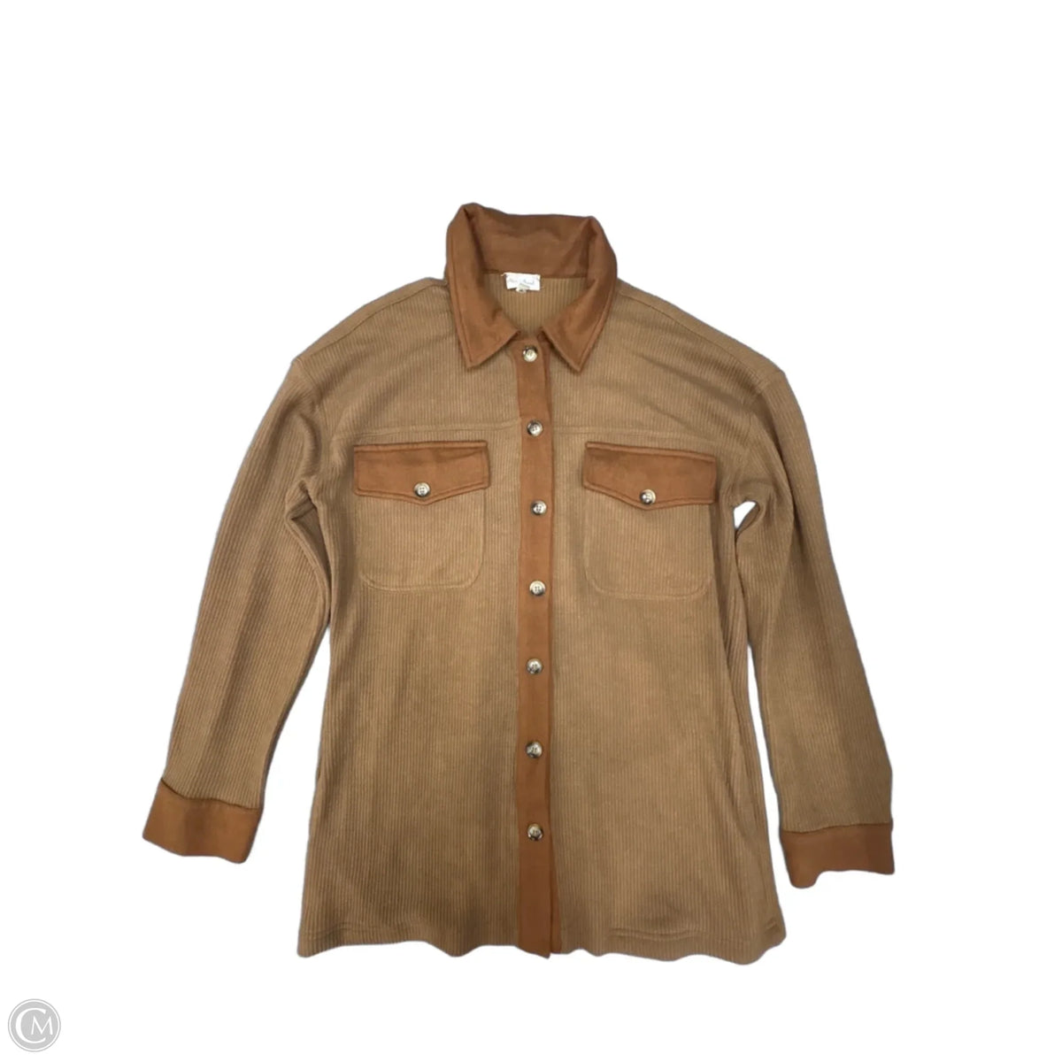 Jacket Shirt By Hem & Thread In Brown, Size: M