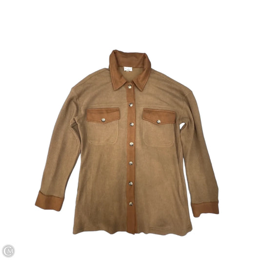 Jacket Shirt By Hem & Thread In Brown, Size: M