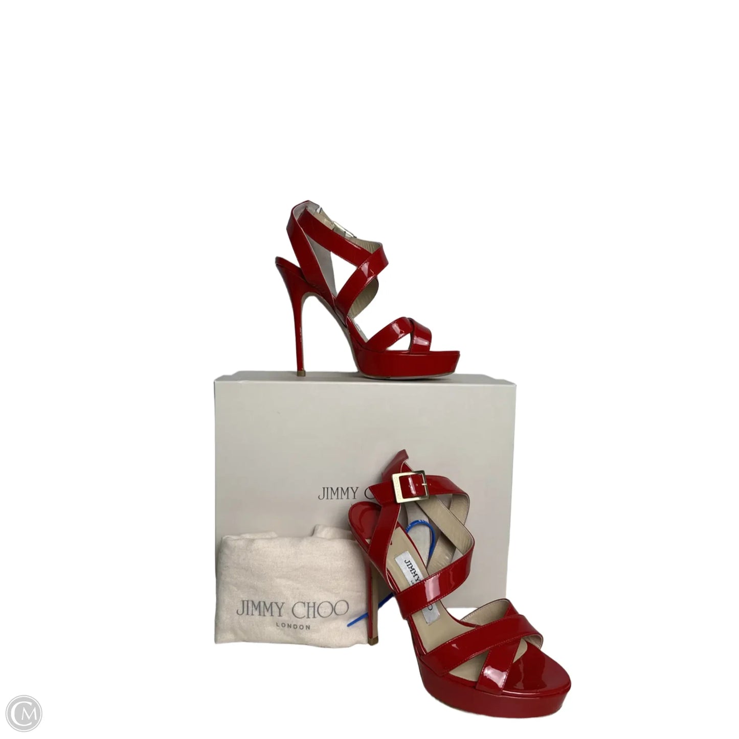 Sandals Luxury Designer By Jimmy Choo In Red, Size: 5.5