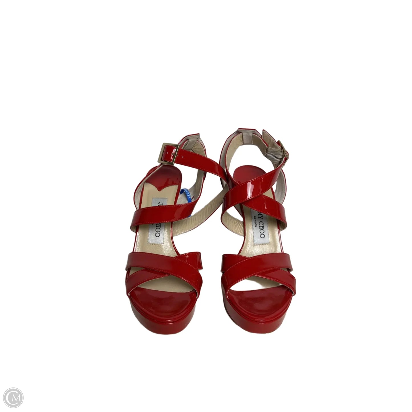 Sandals Luxury Designer By Jimmy Choo In Red, Size: 5.5