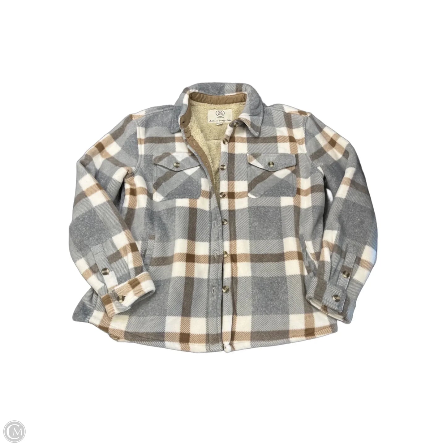 Jacket Shirt By Sage In Plaid Pattern, Size: M