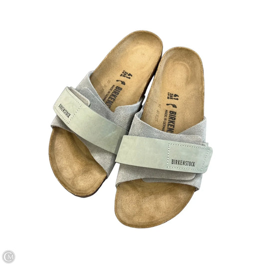 Sandals Flats By Birkenstock In Green & Tan, Size: 10