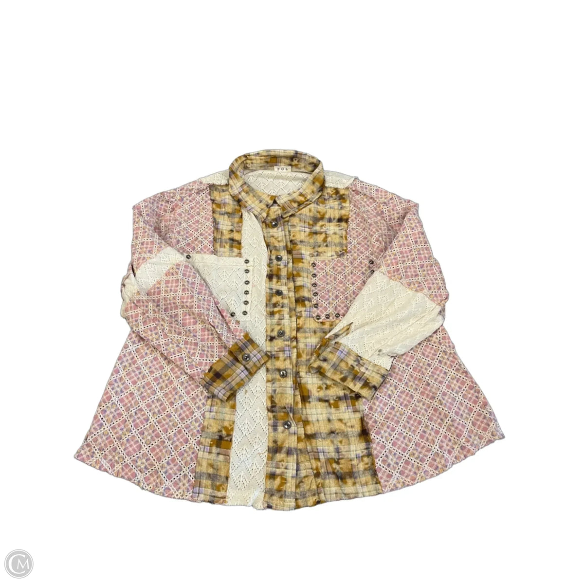 Top Long Sleeve By Pol In Plaid Pattern, Size: L
