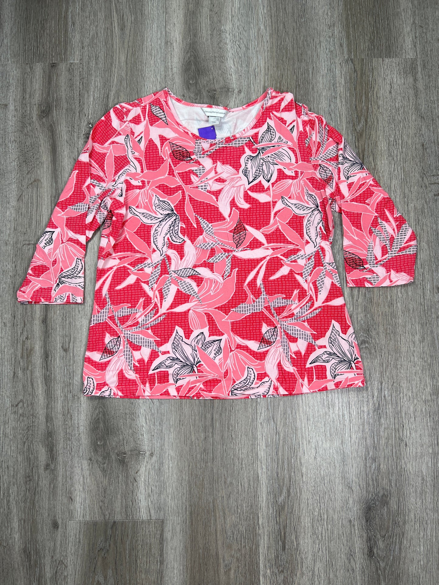 Pink Top 3/4 Sleeve Christopher And Banks, Size L