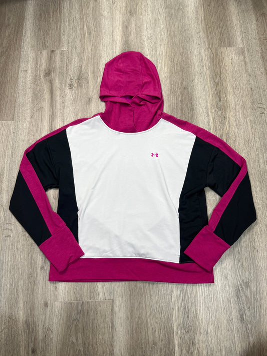 Athletic Sweatshirt Hoodie By Under Armour In Pink & White, Size: M