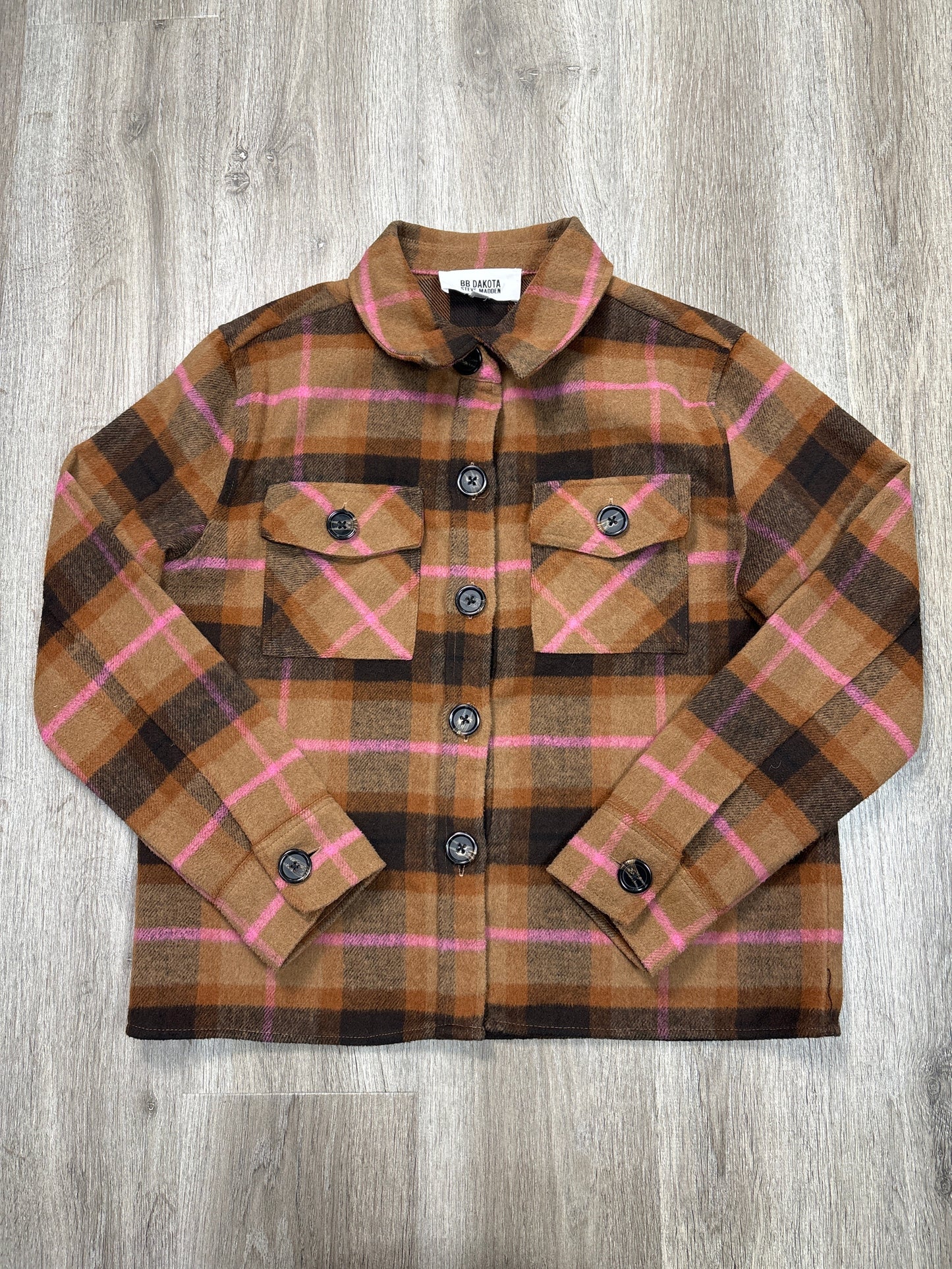 Jacket Shirt By Bb Dakota In Brown, Size: M