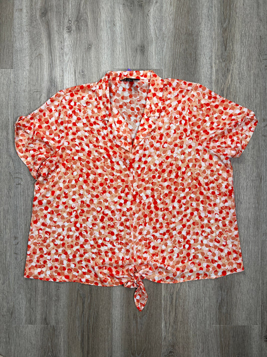 Orange & White Blouse Short Sleeve Investments, Size 3x