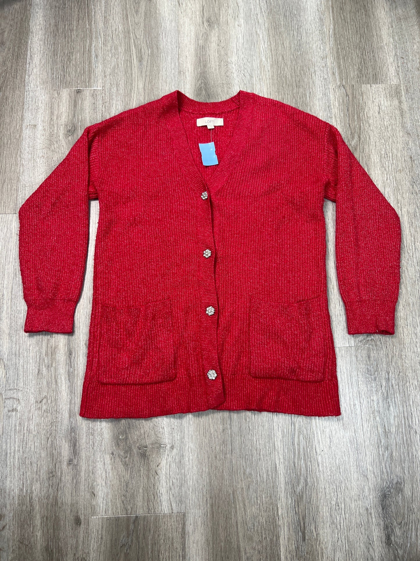 Sweater Cardigan By Loft In Red, Size: L