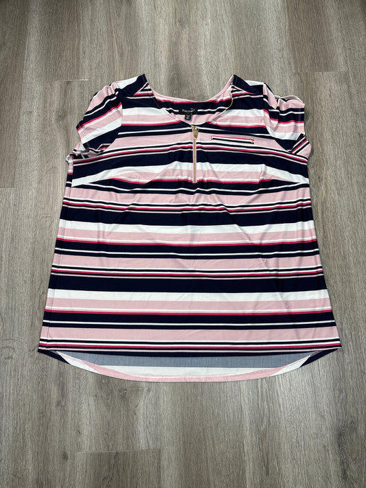 Blouse Short Sleeve By Roz And Ali In Striped Pattern, Size: 2x