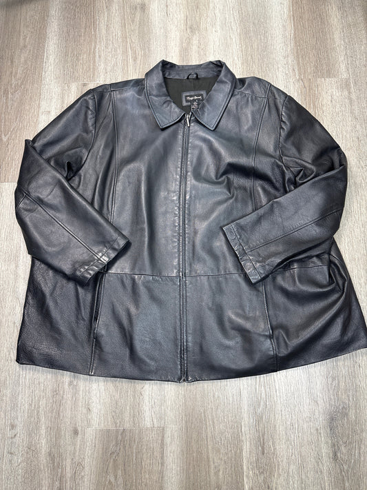 Jacket Leather By Maggie Barnes In Black, Size: 4x