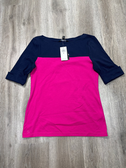 Top Short Sleeve By Lauren By Ralph Lauren In Blue & Pink, Size: M