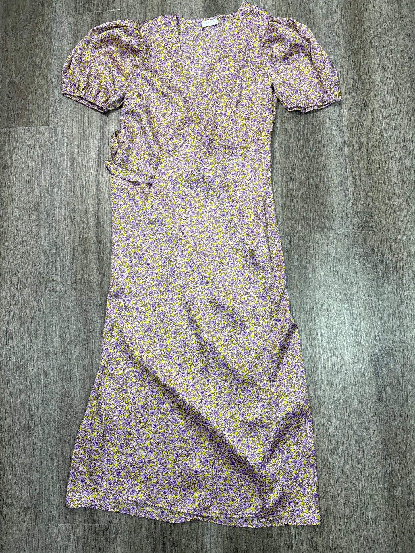 Dress Casual Midi By Vila Milano In Purple & Yellow, Size: L