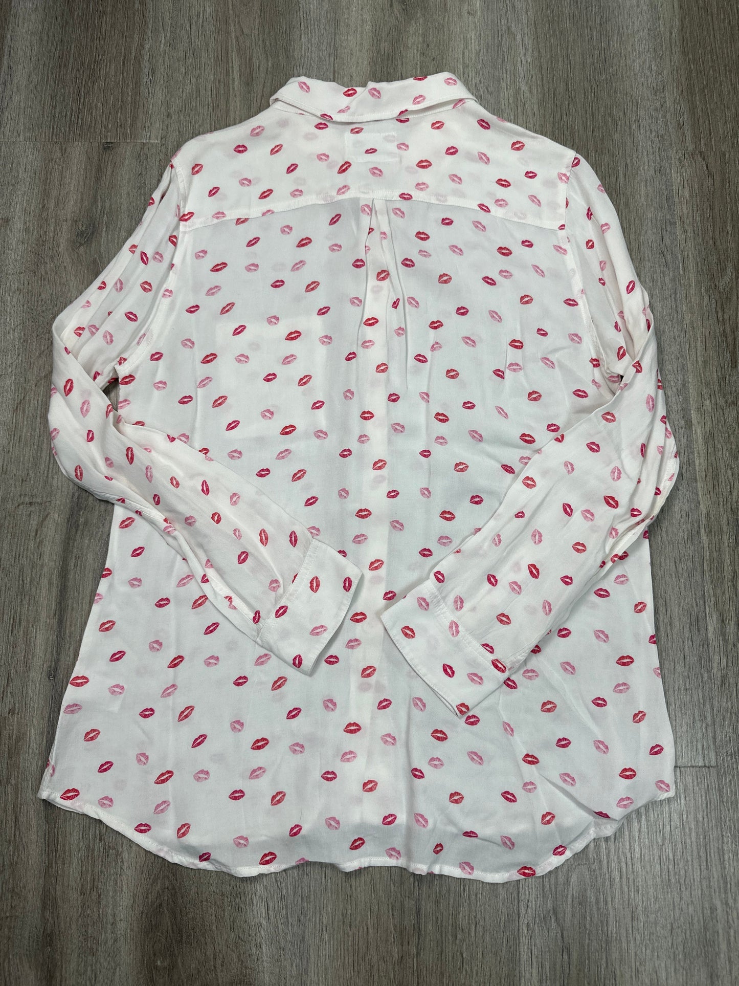 Blouse Long Sleeve By Rails In Pink & White, Size: L