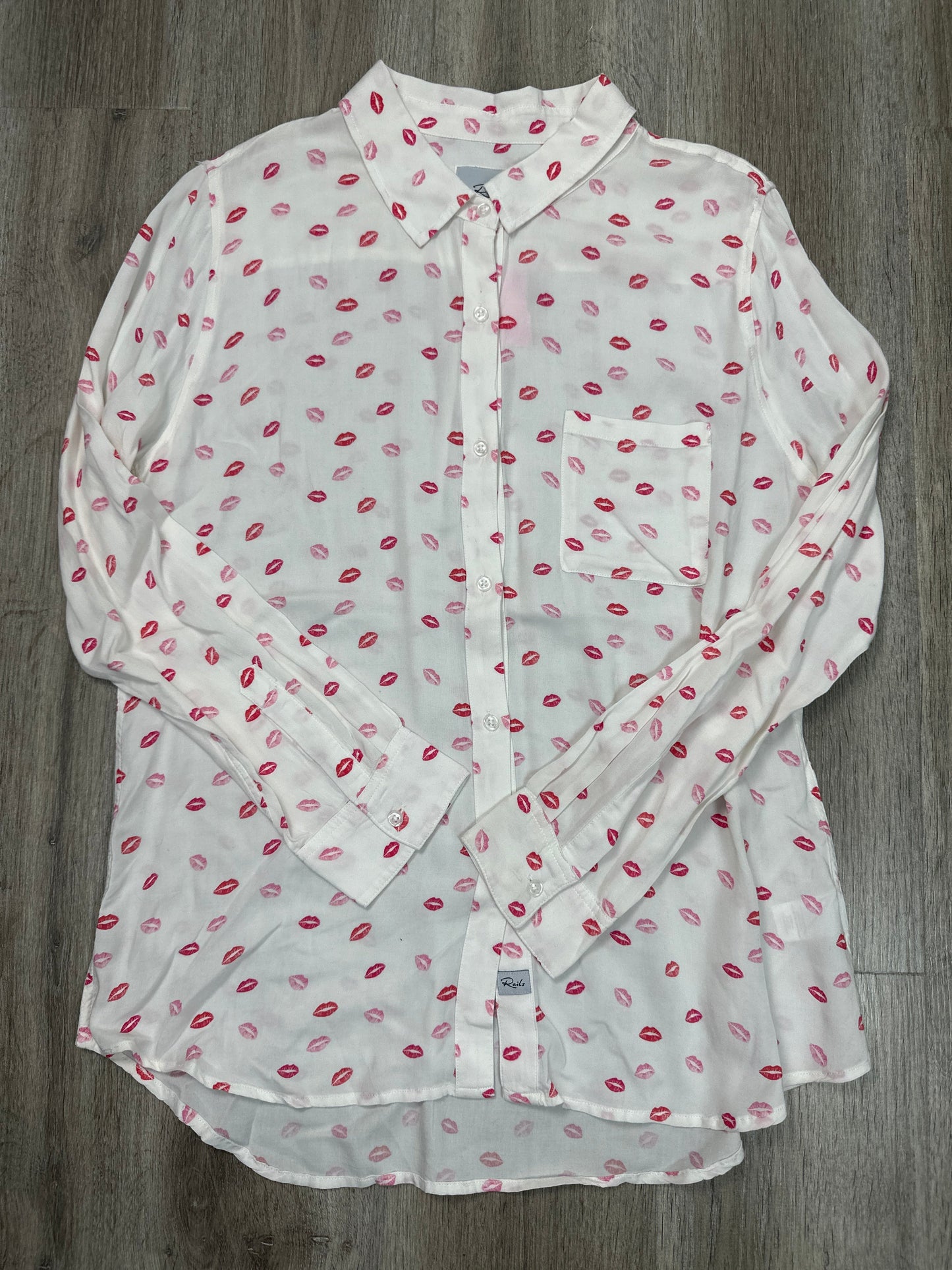 Blouse Long Sleeve By Rails In Pink & White, Size: L