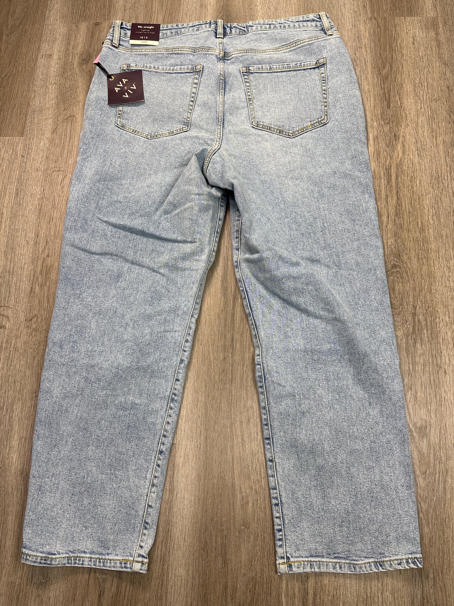 Jeans Straight By Ava & Viv In Blue Denim, Size: 18