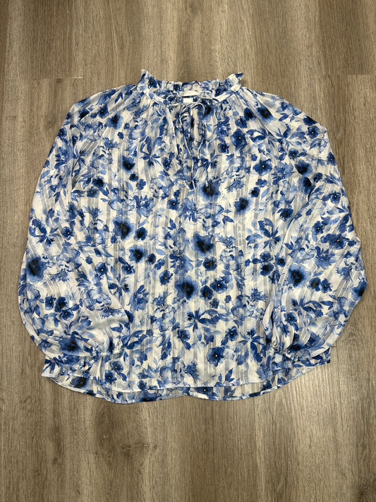 Blouse Long Sleeve By H&m In Blue & White, Size: M