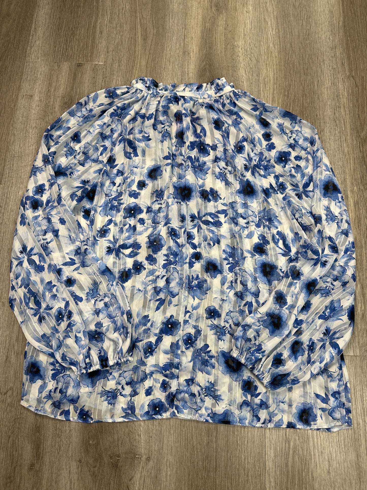 Blouse Long Sleeve By H&m In Blue & White, Size: M