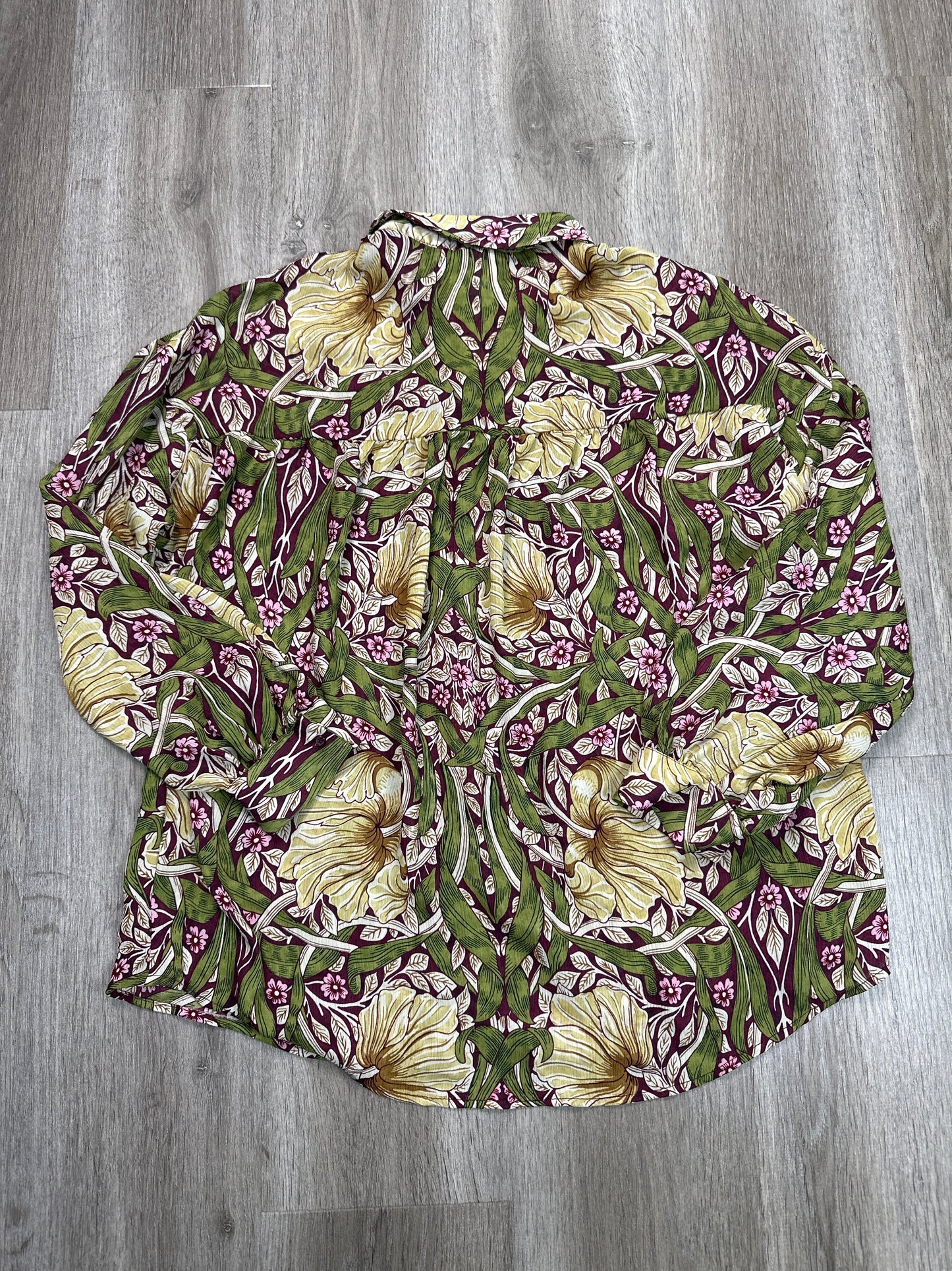 Blouse Long Sleeve By H&m In Green & Purple, Size: M