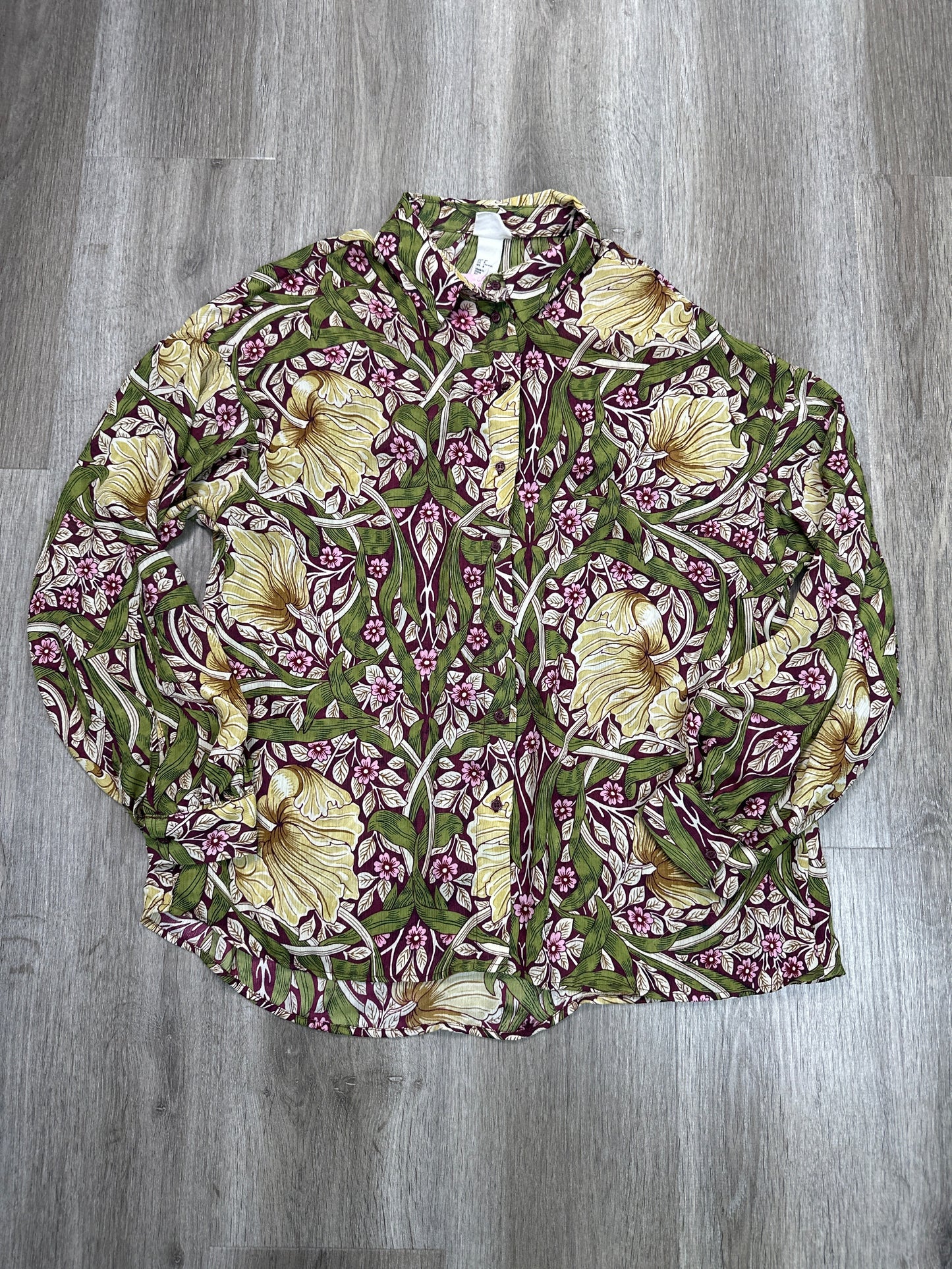 Blouse Long Sleeve By H&m In Green & Purple, Size: M