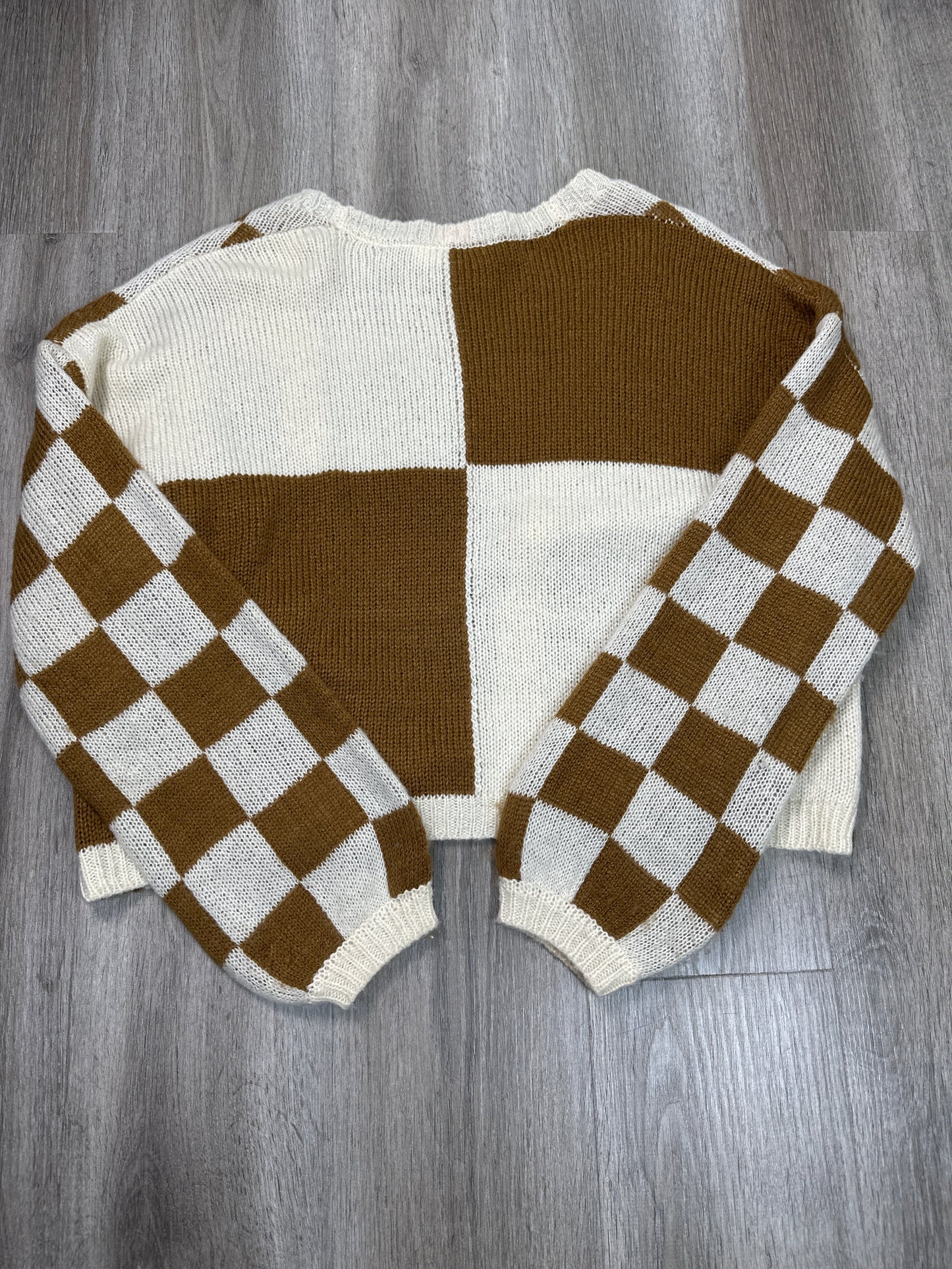 Cardigan By Double Zero In Tan & White, Size: S