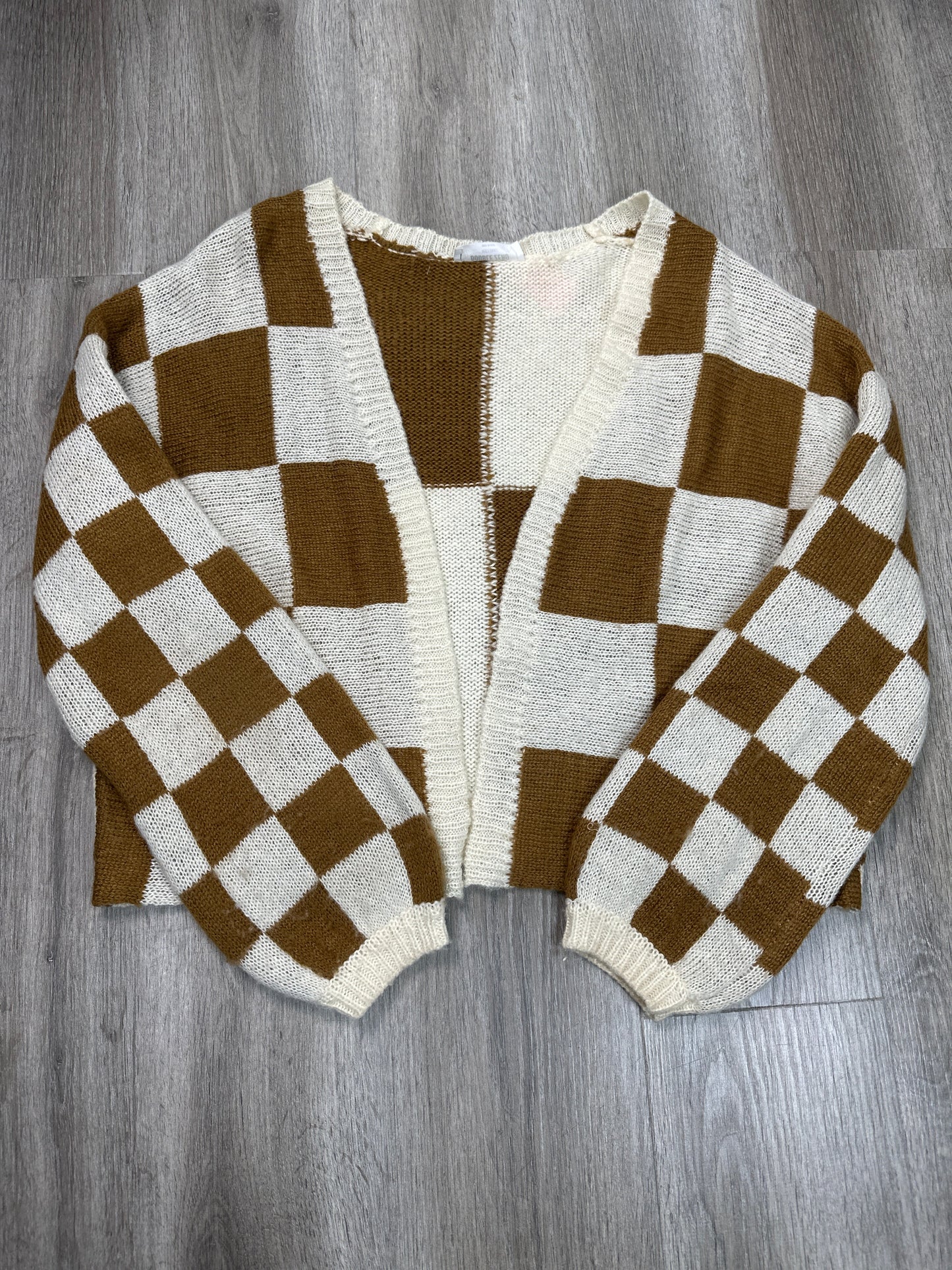 Cardigan By Double Zero In Tan & White, Size: S