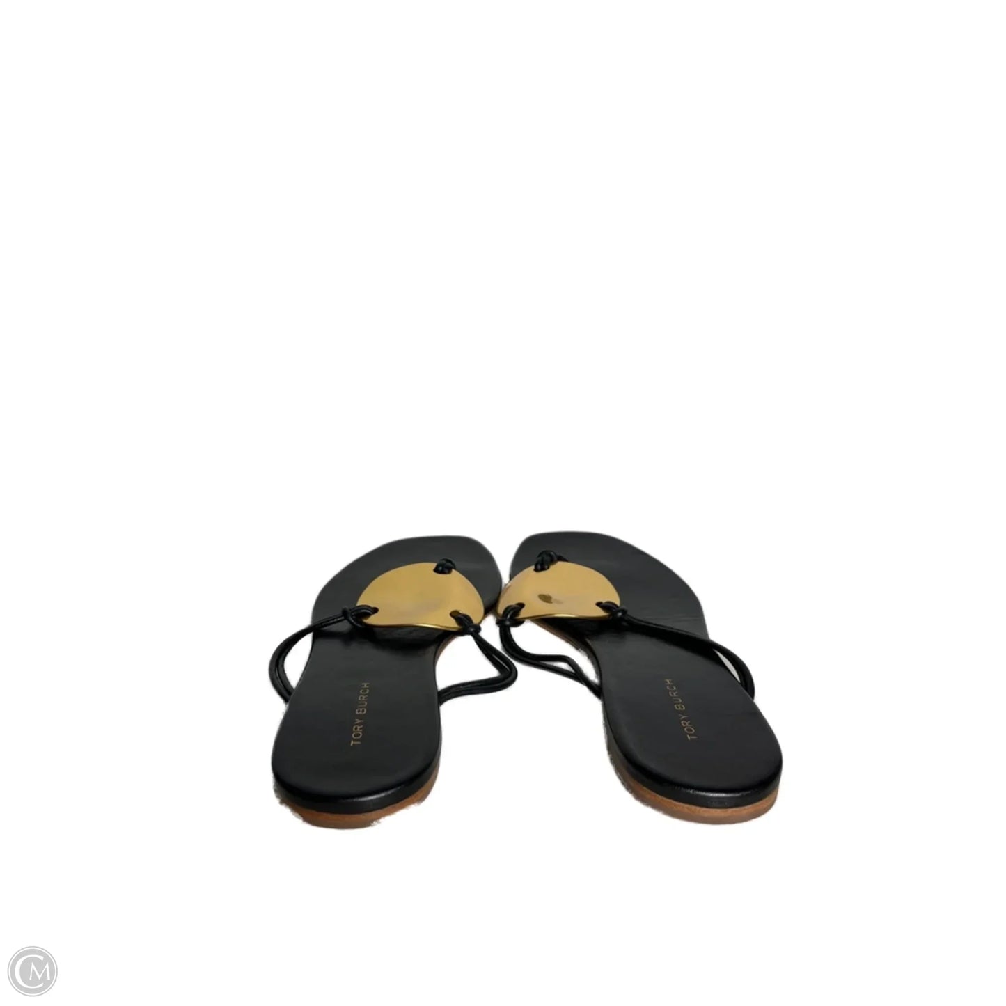 Sandals Designer By Tory Burch In Black & Gold, Size: 5