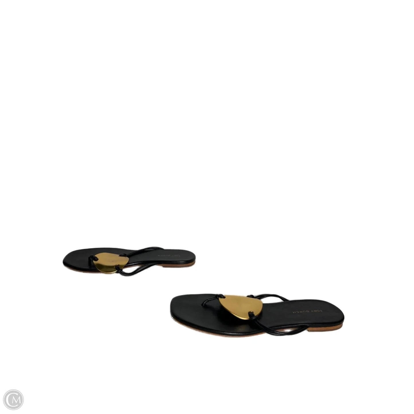 Sandals Designer By Tory Burch In Black & Gold, Size: 5