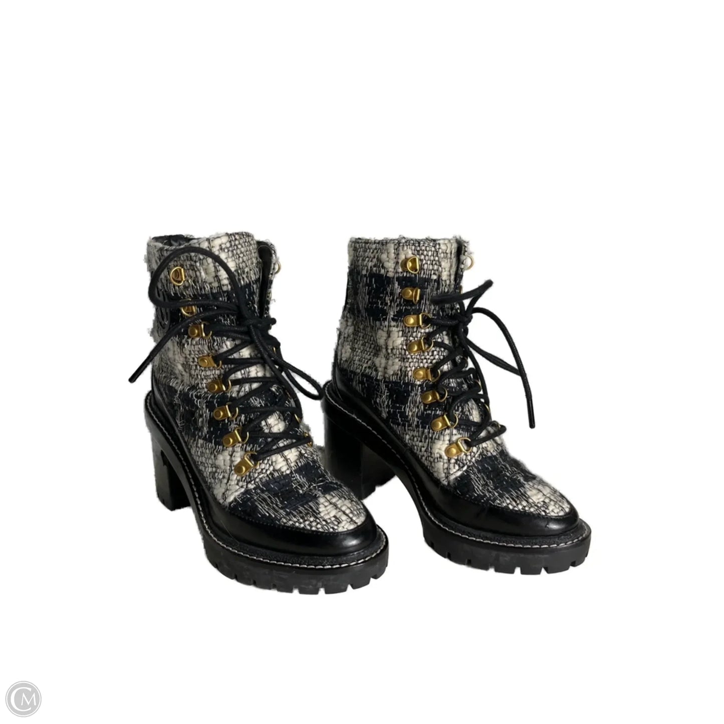 Boots Designer By Tory Burch In Black & White, Size: 5