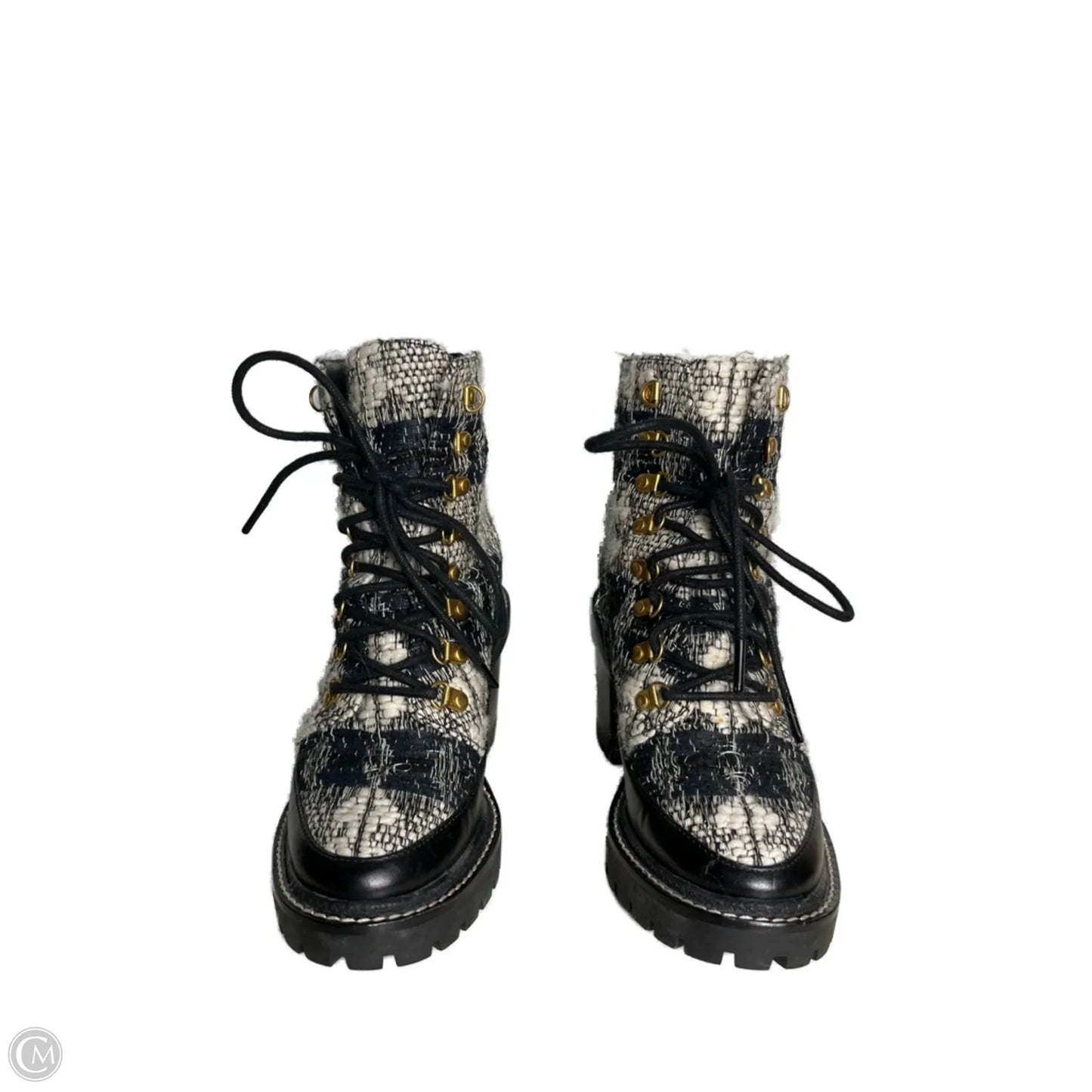 Boots Designer By Tory Burch In Black & White, Size: 5