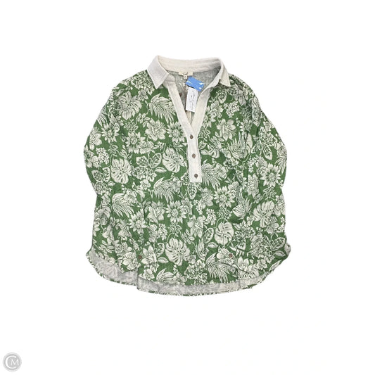 Blouse Long Sleeve By Easel In Green & Tan, Size: M